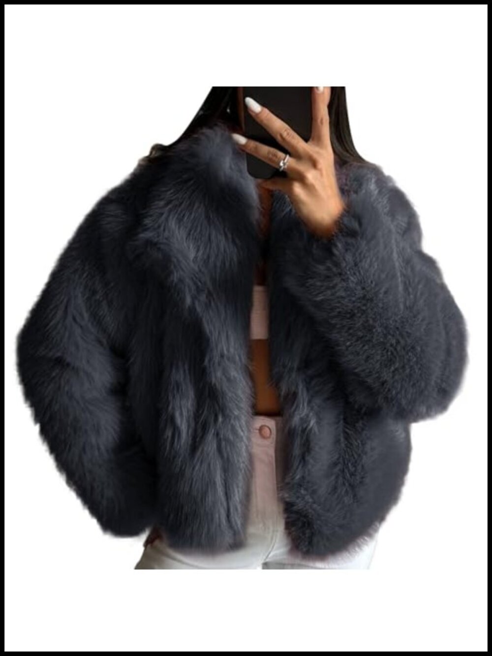 Faux Fur Jacket Fluffy Cropped Long Sleeve Coat Fuzzy Winter Outerwear